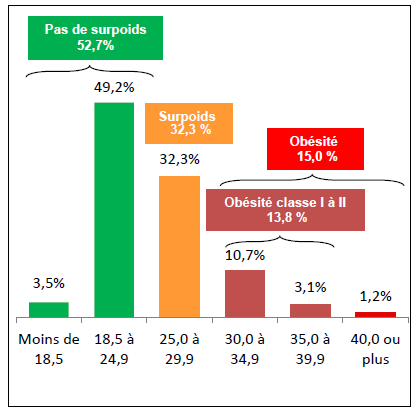 Répartition de la population Française selon les niveaux d'IMC